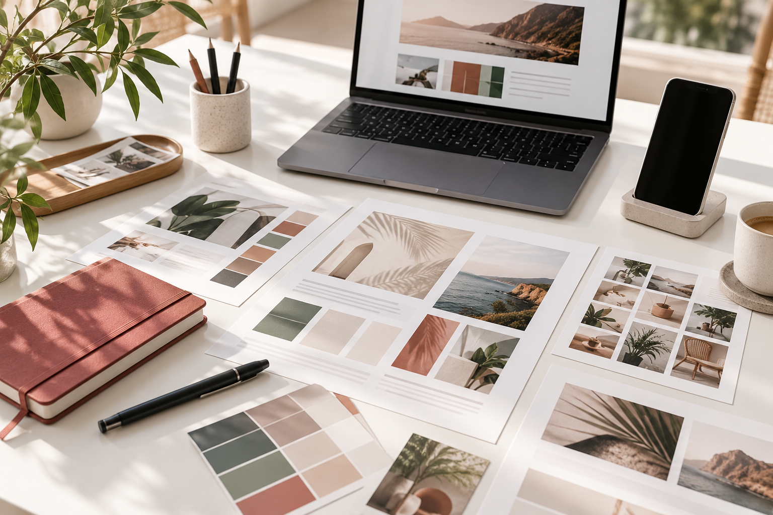Illustrative digital marketing campaign mood board with color swatches